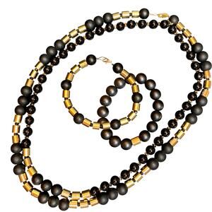 Artisan Black Onyx and Gold Metallic Jewelry Set - Handcrafted